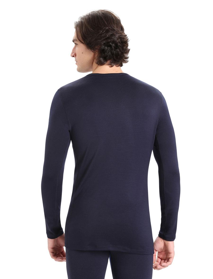 Men's Icebreaker Merino 260 Tech Long Sleeve Crewe Thermal Top Base Layers Midnight Navy | CA 1550MQZA